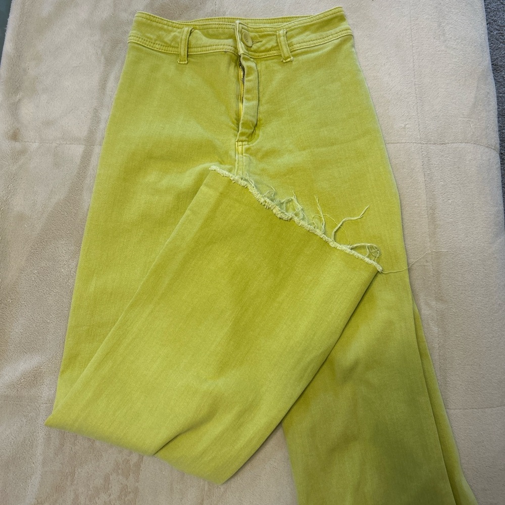 High-Rise Lime Green Wide-Leg Jeans